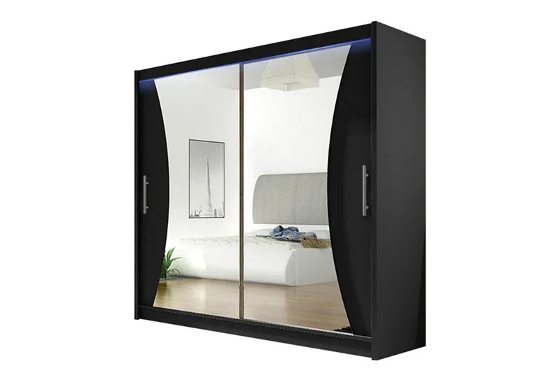 Vaatekaappi peilillä Praha 180x215 cm, Musta