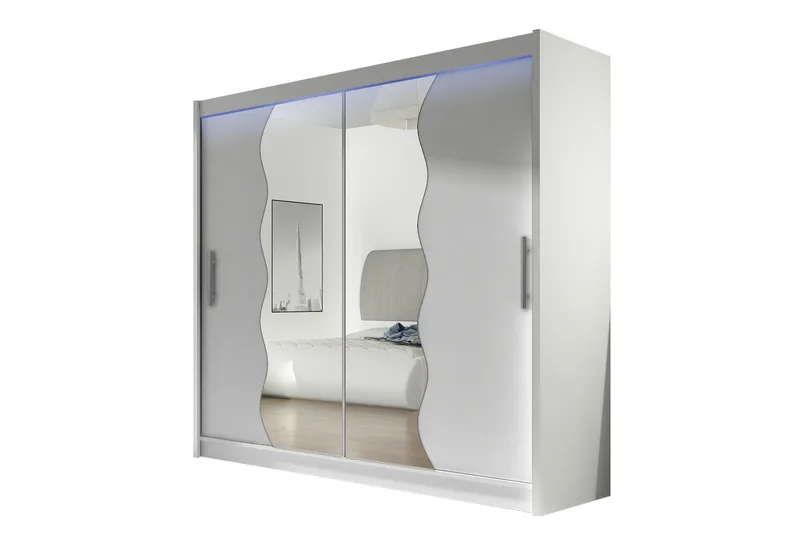 Vaatekaappi peilillä Praha 180x215 cm, Valkoinen