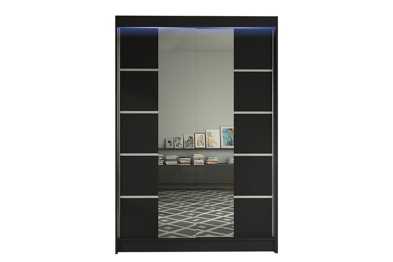 Vaatekaappi peilillä Ottery 120x200 cm - Musta - Säilytys - Vaatesäilytys - Vaatekaappi