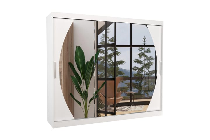 Vaatekaappi peilillä Camana 250x215 cm - Valkoinen - Vaatekaappi