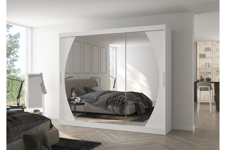 Vaatekaappi peilillä Camana 250x215 cm - Valkoinen - Vaatekaappi