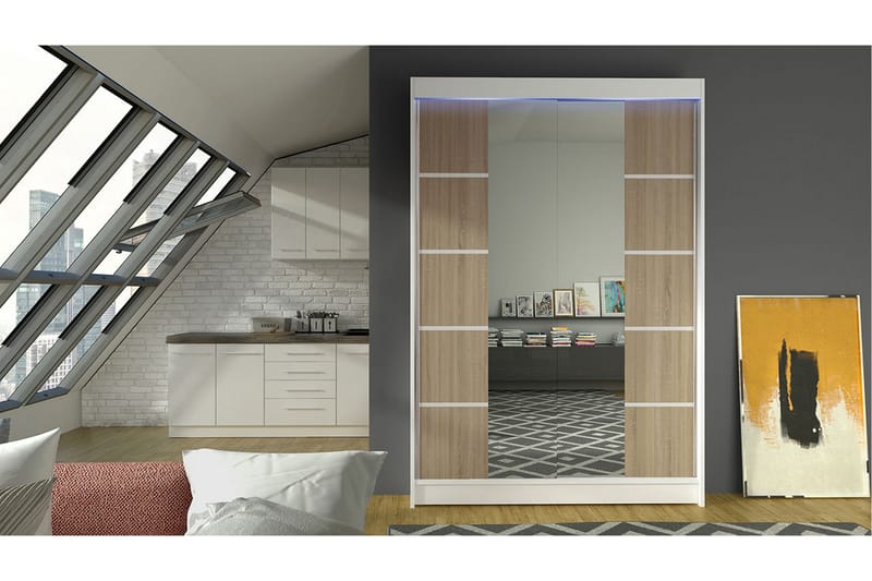 Vaatekaappi peilillä Ottery 120x200 cm - Ruskea/Valkoinen - Säilytys - Vaatesäilytys - Vaatekaappi