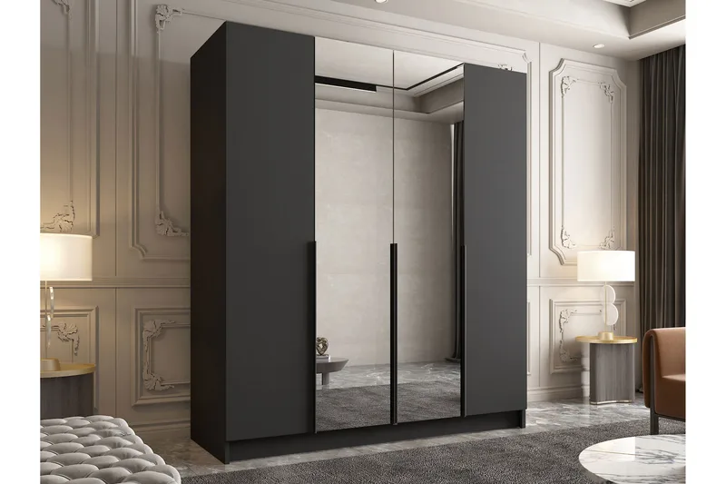 Vaatekaappi Peilillä Vadstena 200 cm - Musta - Säilytys - Vaatesäilytys - Vaatekaappi