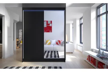 Vaatekaappi peilillä Richmond 150x200 cm LED-valaistus - Musta - Säilytys - Vaatesäilytys - Vaatekaappi