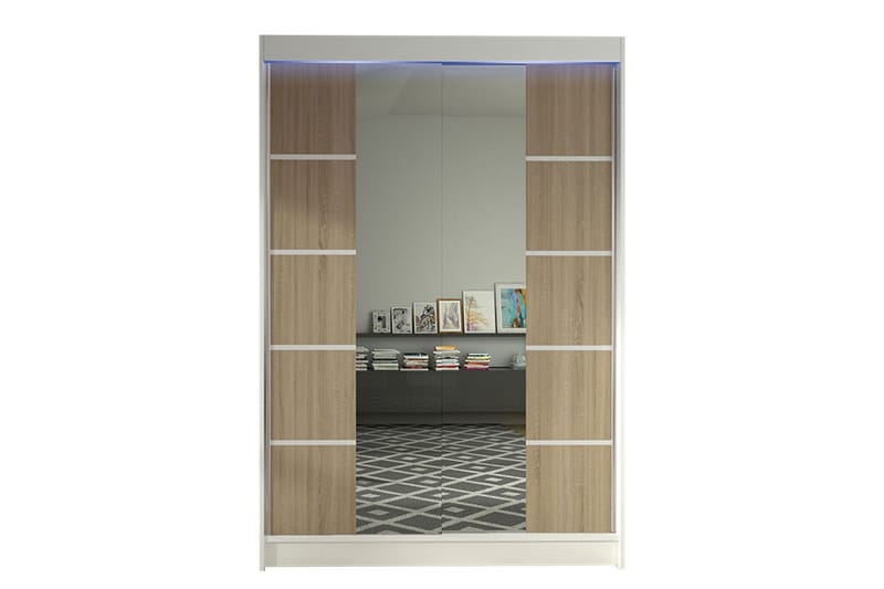 Vaatekaappi peilillä Ottery 120x200 cm, Ruskea/Valkoinen