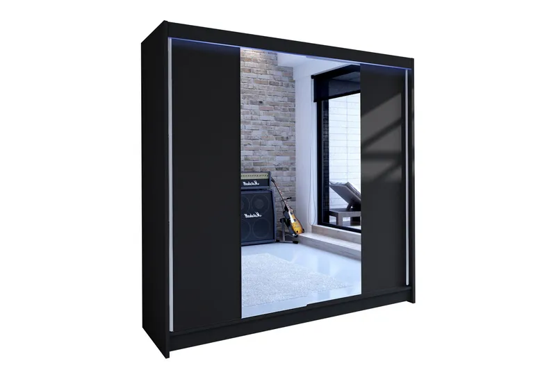 Vaatekaappi peilillä Wallinford 180x215 cm, Musta