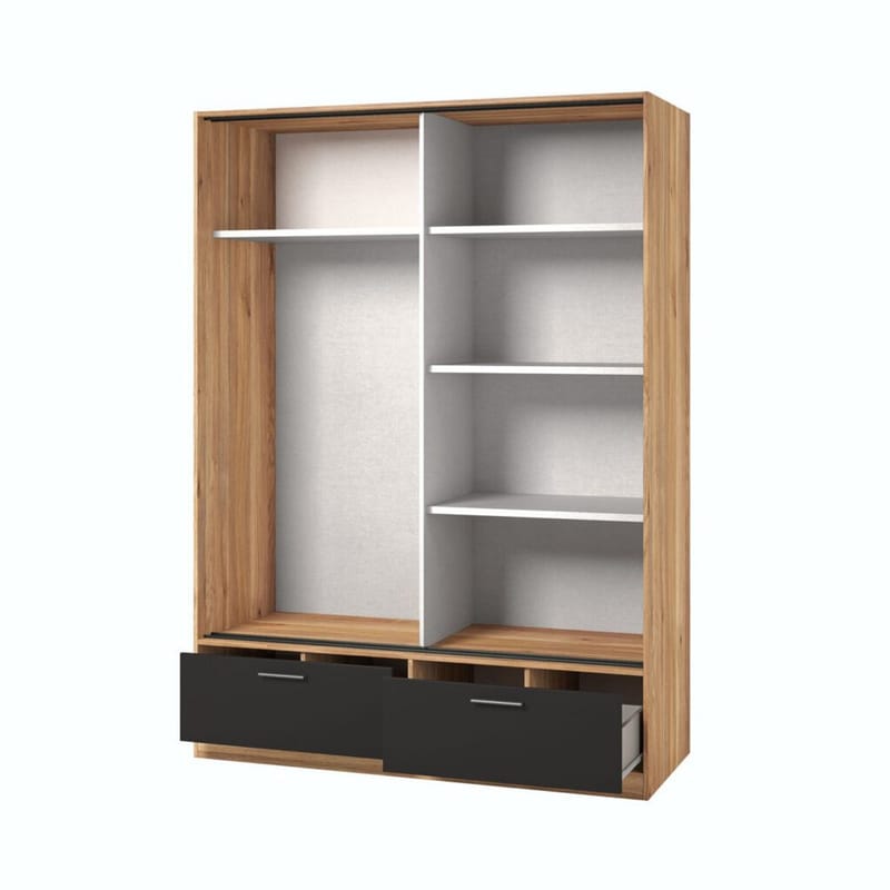 Vaatekaappi peilillä Beta 2 liukuovi ja 2 laatikkoa - Mauvella-tammi - Musta - Säilytys - Vaatesäilytys - Vaatekaappi