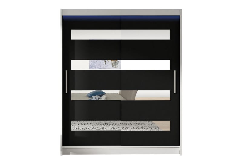 Vaatekaappi Presto 58x150 cm LED-valaistus, Valkoinen/Musta