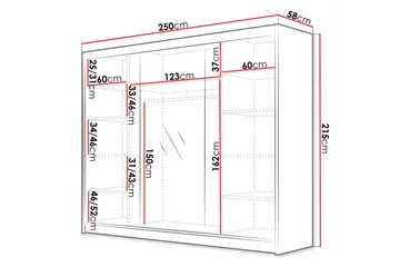 Vaatekaappi peilillä Samisia 250x215 cm - Musta/Valkoinen - Säilytys - Vaatesäilytys - Vaatekaappi