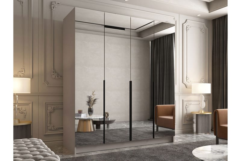 Vaatekaappi Peilillä Vadstena 200 cm - Kashmir/Musta - Säilytys - Vaatesäilytys - Vaatekaappi