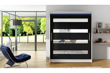 Vaatekaappi Presto 58x150 cm LED-valaistus - Valkoinen/Musta - Säilytys - Vaatesäilytys - Vaatekaappi