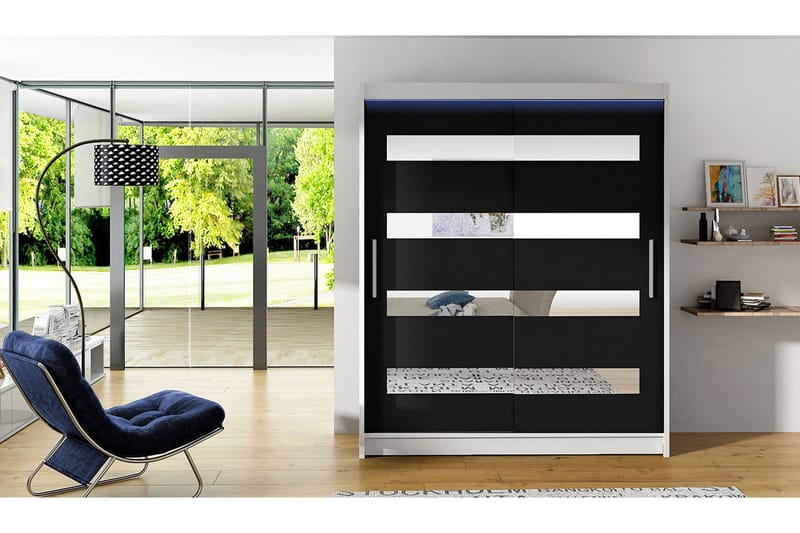 Vaatekaappi Presto 58x150 cm LED-valaistus - Valkoinen/Musta - Säilytys - Vaatesäilytys - Vaatekaappi