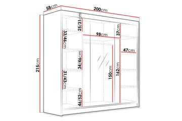 Vaatekaappi peilillä Dianna 200x215 cm - Musta - Säilytys - Vaatesäilytys - Vaatekaappi