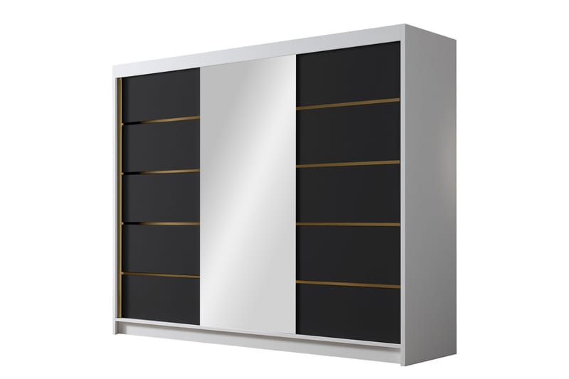 Vaatekaappi peilillä Samisia 250x215 cm, Musta/Valkoinen