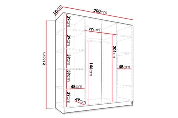 Vaatekaappi peilillä Vadstena 200 cm - Valkoinen/Kulta - Säilytys - Vaatesäilytys - Vaatekaappi