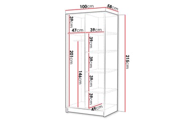 Vaatekaappi Peilillä Barriga 100 cm - Musta/Kulta - Säilytys - Vaatesäilytys - Vaatekaappi