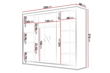 Vaatekaappi peilillä Samisia 250x215 cm - Valkoinen - Säilytys - Vaatesäilytys - Vaatekaappi