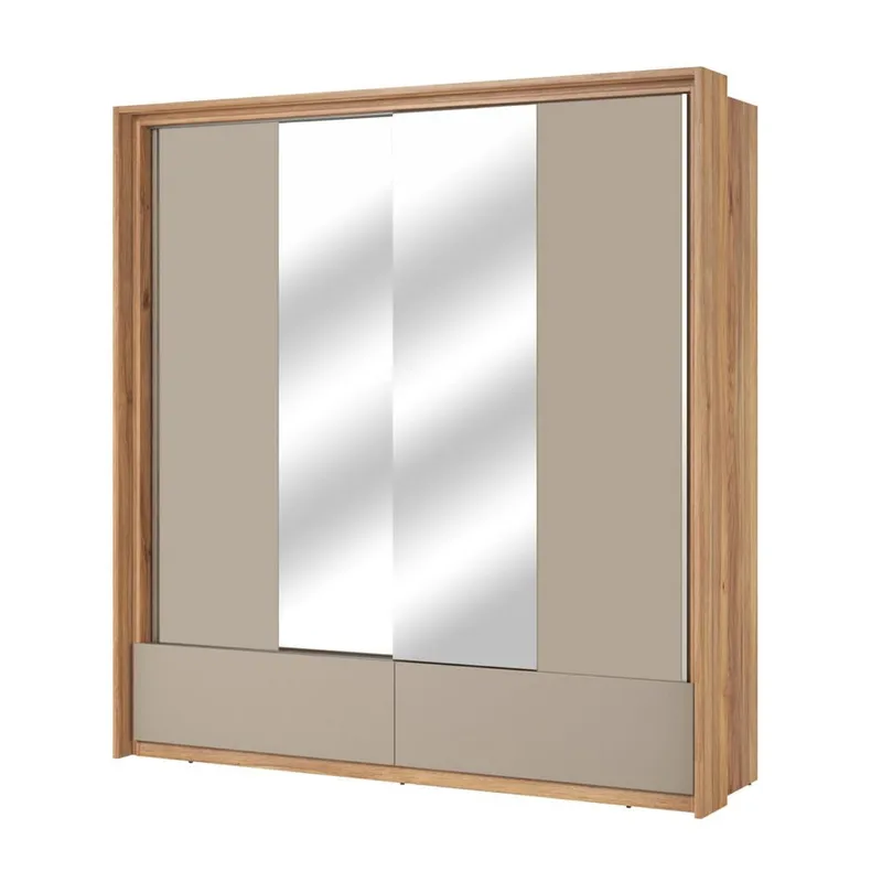 Vaatekaappi peilillä Impressio 2 liukuovea ja 2 laatikkoa, 209 cm