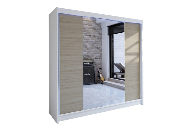 Vaatekaappi peilillä Wallinford 180x215 cm, Ruskea/Valkoinen