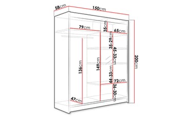 Vaatekaappi peilillä Richmond 150x200 cm LED-valaistus - Musta - Säilytys - Vaatesäilytys - Vaatekaappi