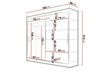 Vaatekaappi peilillä Praha 180x215 cm - Valkoinen - Säilytys - Vaatesäilytys - Vaatekaappi
