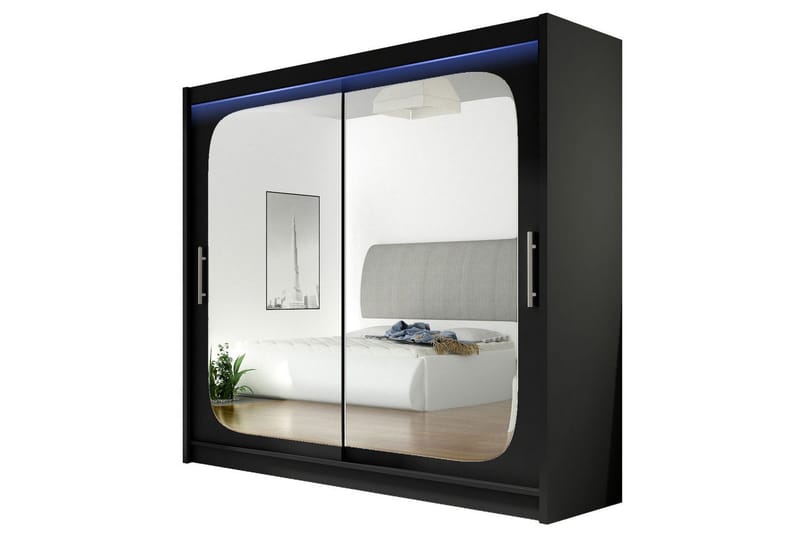 Vaatekaappi peilillä Praha 180x215 cm, Musta