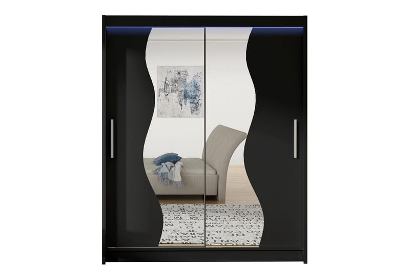 Vaatekaappi peilillä Maskbo 150x200 cm, Musta