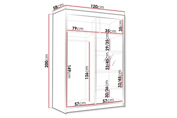 Vaatekaappi peilillä Lungotz 120x200 cm - Musta - Säilytys - Vaatesäilytys - Vaatekaappi