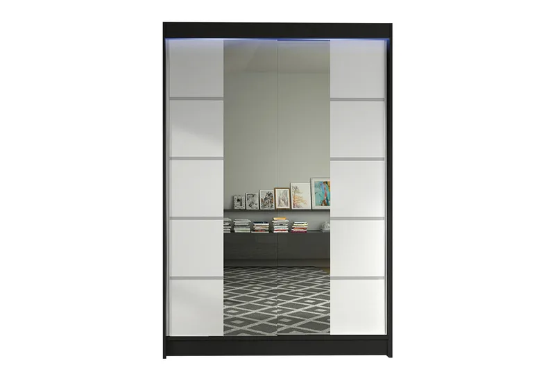 Vaatekaappi peilillä Ottery 120x200 cm, Valkoinen/Musta