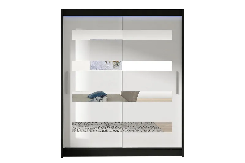 Vaatekaappi Presto 58x150 cm LED-valaistus, Musta/Valkoinen