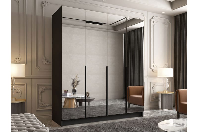 Vaatekaappi peilillä Vadstena 200 cm - Musta - Säilytys - Vaatesäilytys - Vaatekaappi