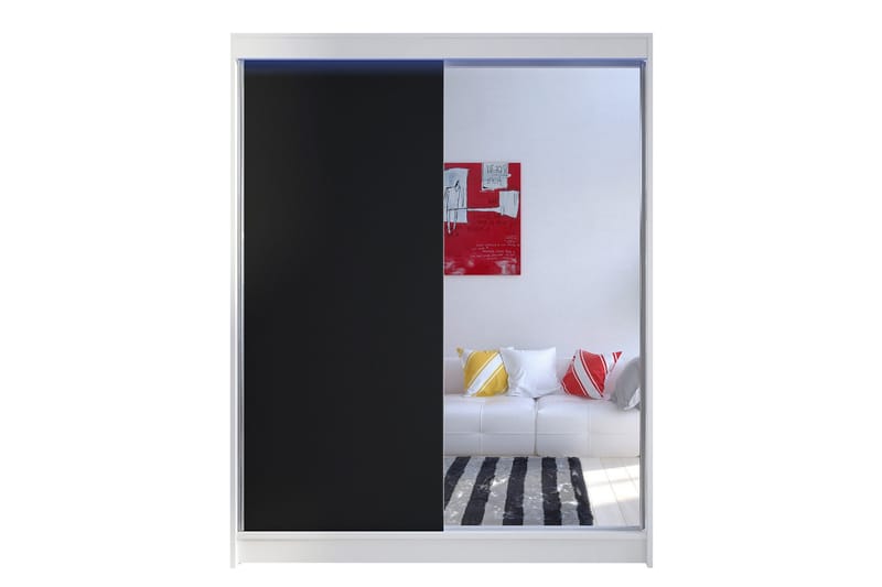 Vaatekaappi peilillä Richmond 150x200 cm, Musta/Valkoinen