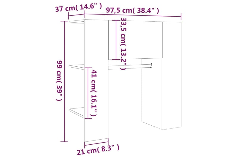 beBasic Eteisen kaappi savutammi 97,5x37x99 cm tekninen puu - Ruskea - Säilytys - Vaatesäilytys - Vaatenaulakko