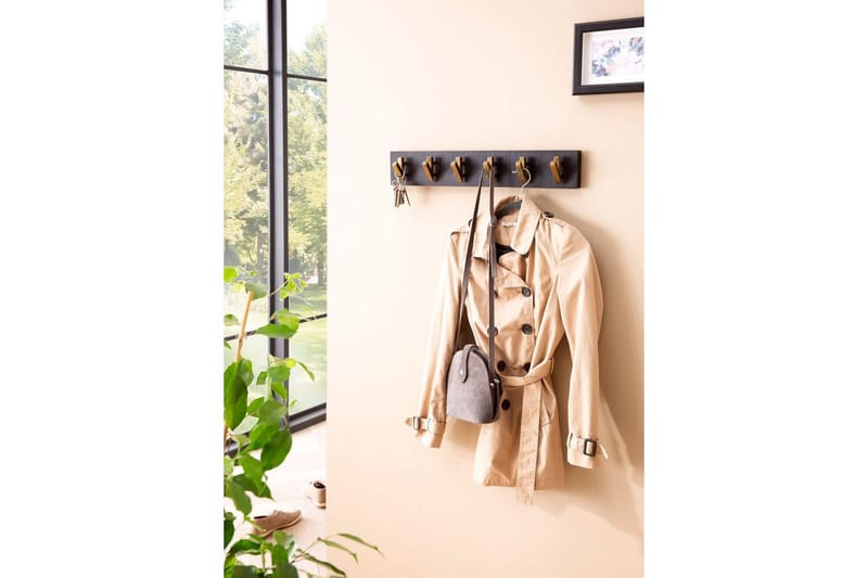 Eteinen Wohnling Seinään kiinnitettävä naulakko, 6 kultaista metallikoukkua, elegantti mustakulta - Säilytys - Vaatesäilytys - Vaatenaulakko - Koukkunaulakot