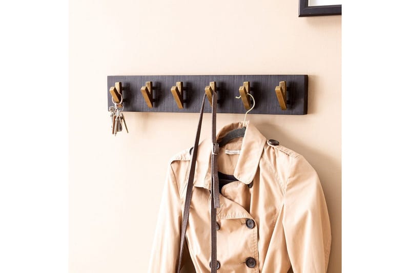 Eteinen Wohnling Seinään kiinnitettävä naulakko, 6 kultaista metallikoukkua, elegantti mustakulta - Säilytys - Vaatesäilytys - Vaatenaulakko - Koukkunaulakot