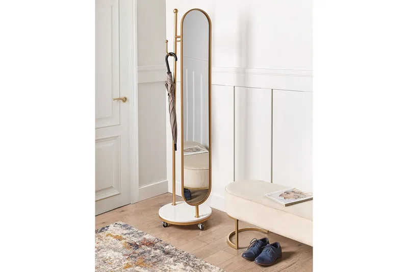 Klädhängare med spegel Beliani Lorena GOLD||White - Säilytys - Vaatesäilytys - Vaatenaulakko