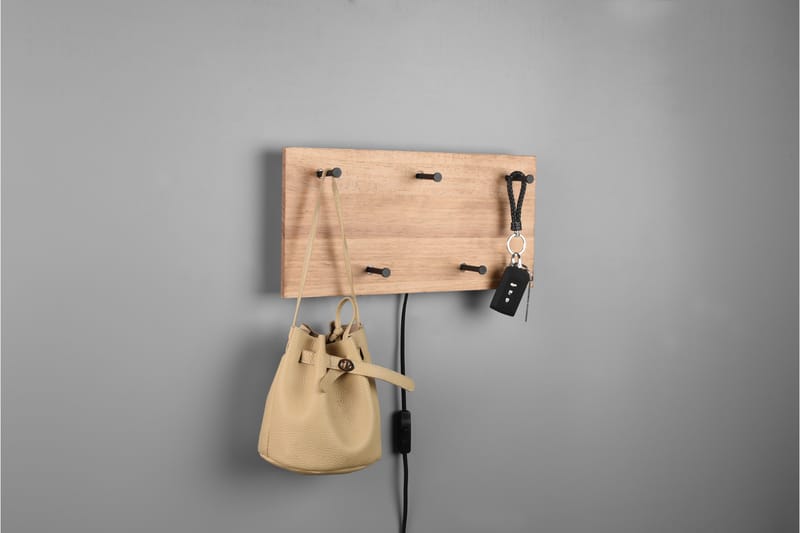 Naulakko Samantha LED-valolla 40x20 cm Puu/Musta - Mirrors and more - Säilytys - Vaatesäilytys - Vaatenaulakko - Koukkunaulakot