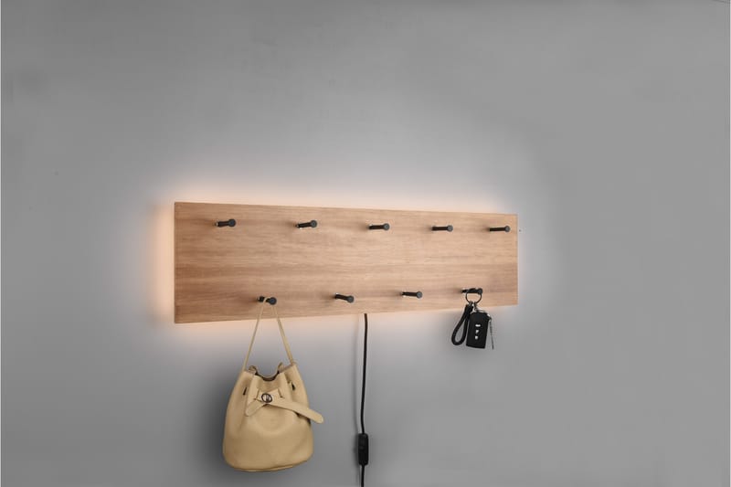 Naulakko Samantha LED-valolla 75x30 cm Puu/Musta - Mirrors and more - Säilytys - Vaatesäilytys - Vaatenaulakko - Koukkunaulakot