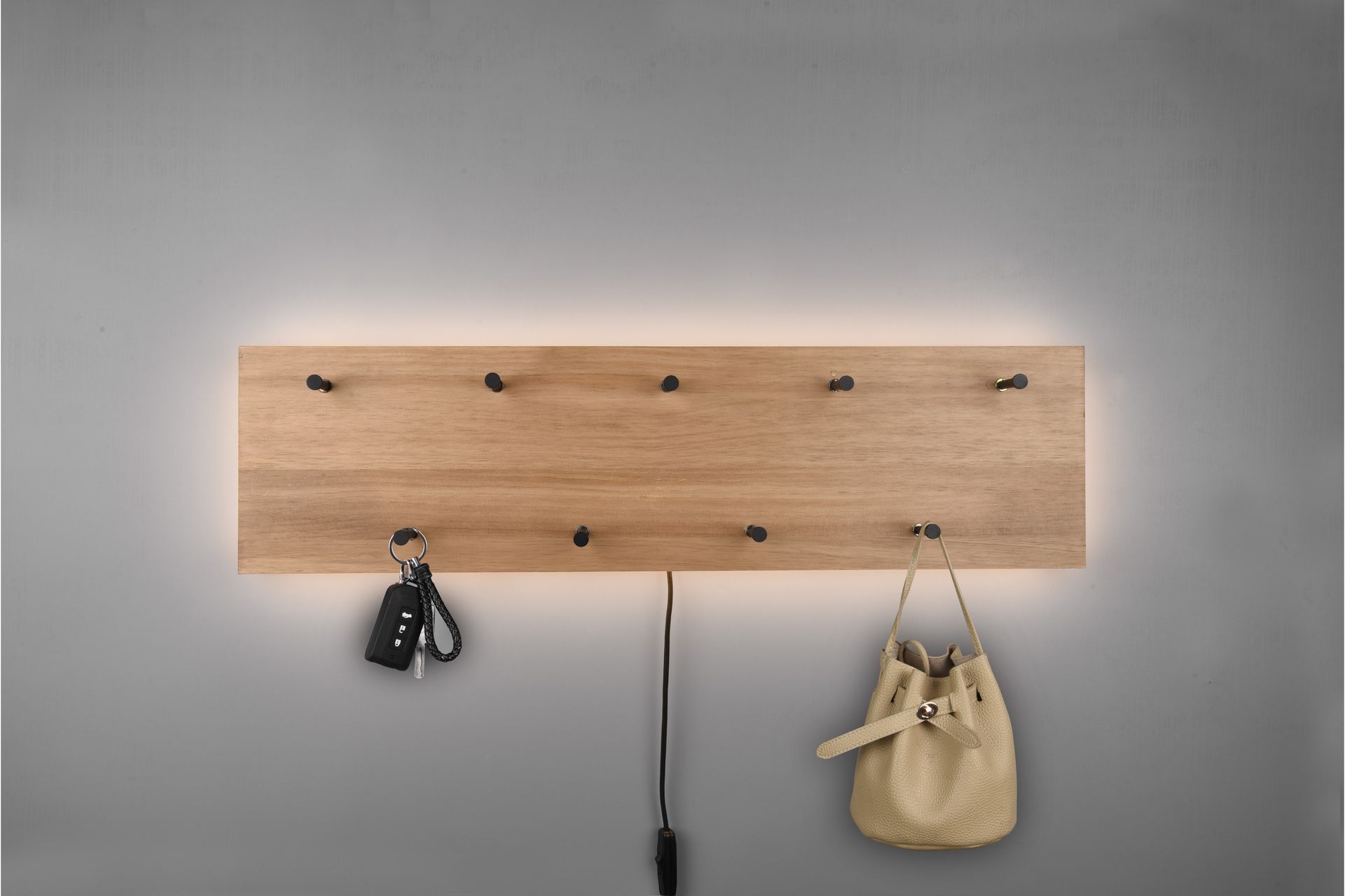 Naulakko Samantha LED-valolla 75x30 cm Puu/Musta - Mirrors and more - Säilytys - Vaatesäilytys - Vaatenaulakko - Koukkunaulakot