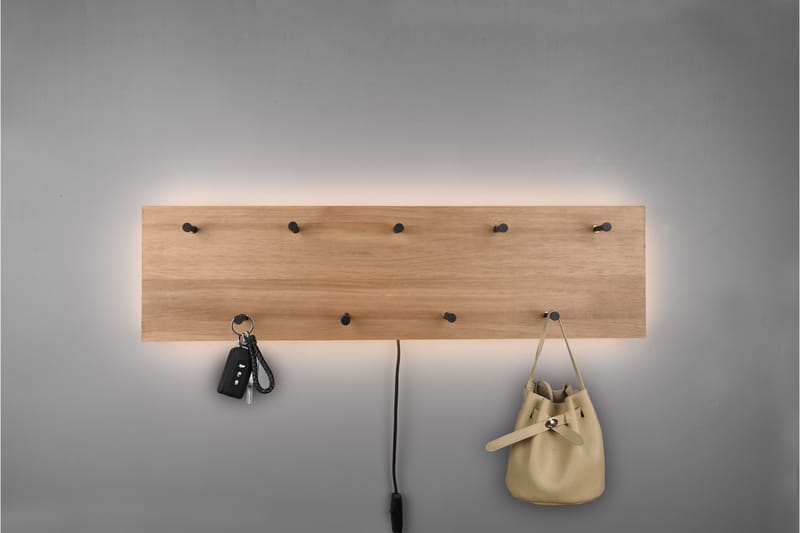 Naulakko Samantha LED-valolla 75x30 cm Puu/Musta - Mirrors and more - Säilytys - Vaatesäilytys - Vaatenaulakko - Koukkunaulakot