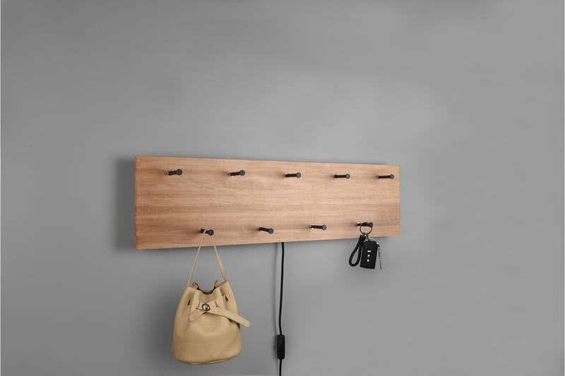 Naulakko Samantha LED-valolla 75x30 cm Puu/Musta - Mirrors and more - Säilytys - Vaatesäilytys - Vaatenaulakko - Koukkunaulakot