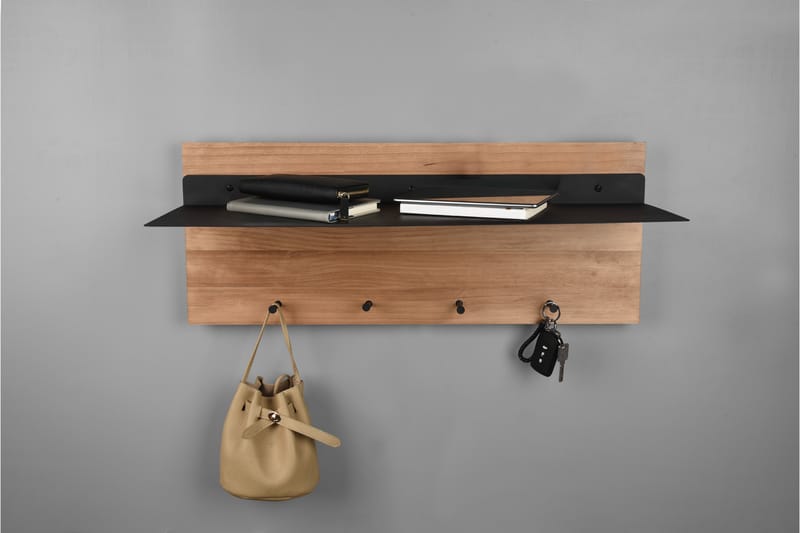 Naulakko Samantha LED-valolla ja hyllyllä 75x30 cm Puu/Musta - Mirrors and more - Säilytys - Vaatesäilytys - Vaatenaulakko - Koukkunaulakot