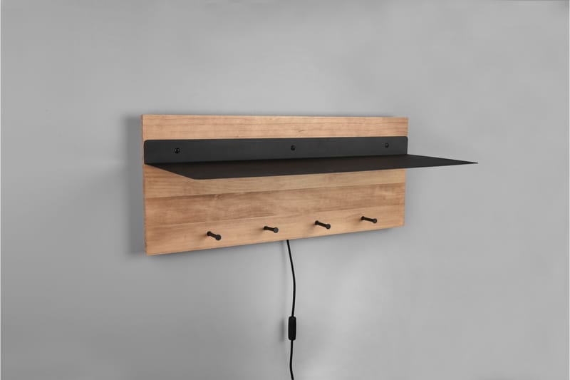 Naulakko Samantha LED-valolla ja hyllyllä 75x30 cm Puu/Musta - Mirrors and more - Säilytys - Vaatesäilytys - Vaatenaulakko - Koukkunaulakot