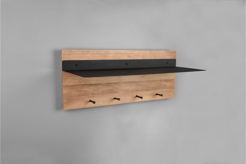Naulakko Samantha LED-valolla ja hyllyllä 75x30 cm Puu/Musta - Mirrors and more - Säilytys - Vaatesäilytys - Vaatenaulakko - Koukkunaulakot