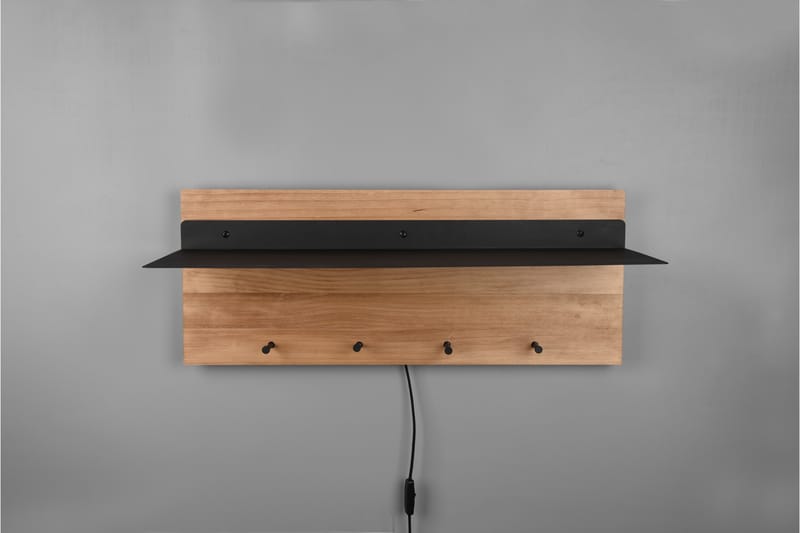 Naulakko Samantha LED-valolla ja hyllyllä 75x30 cm Puu/Musta - Mirrors and more - Säilytys - Vaatesäilytys - Vaatenaulakko - Koukkunaulakot