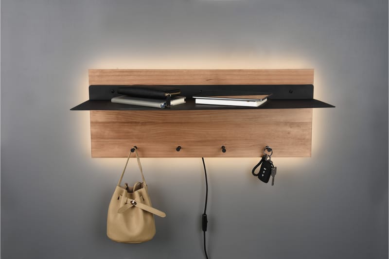 Naulakko Samantha LED-valolla ja hyllyllä 75x30 cm Puu/Musta - Mirrors and more - Säilytys - Vaatesäilytys - Vaatenaulakko - Koukkunaulakot