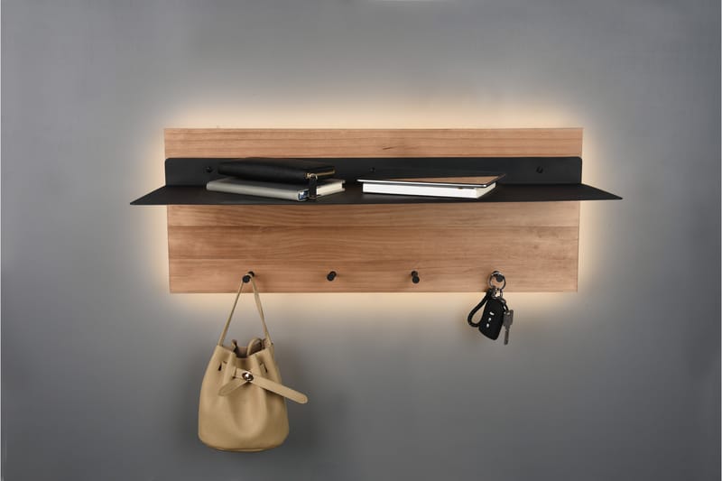 Naulakko Samantha LED-valolla ja hyllyllä 75x30 cm Puu/Musta - Mirrors and more - Säilytys - Vaatesäilytys - Vaatenaulakko - Koukkunaulakot