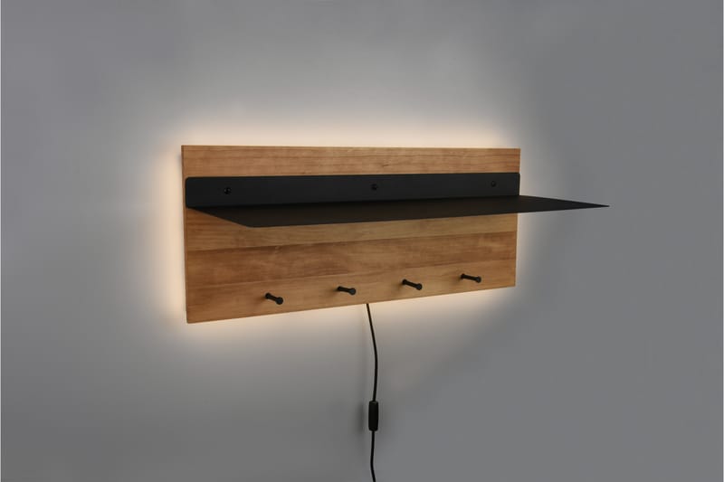 Naulakko Samantha LED-valolla ja hyllyllä 75x30 cm Puu/Musta - Mirrors and more - Säilytys - Vaatesäilytys - Vaatenaulakko - Koukkunaulakot