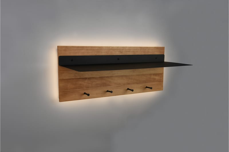 Naulakko Samantha LED-valolla ja hyllyllä 75x30 cm Puu/Musta - Mirrors and more - Säilytys - Vaatesäilytys - Vaatenaulakko - Koukkunaulakot