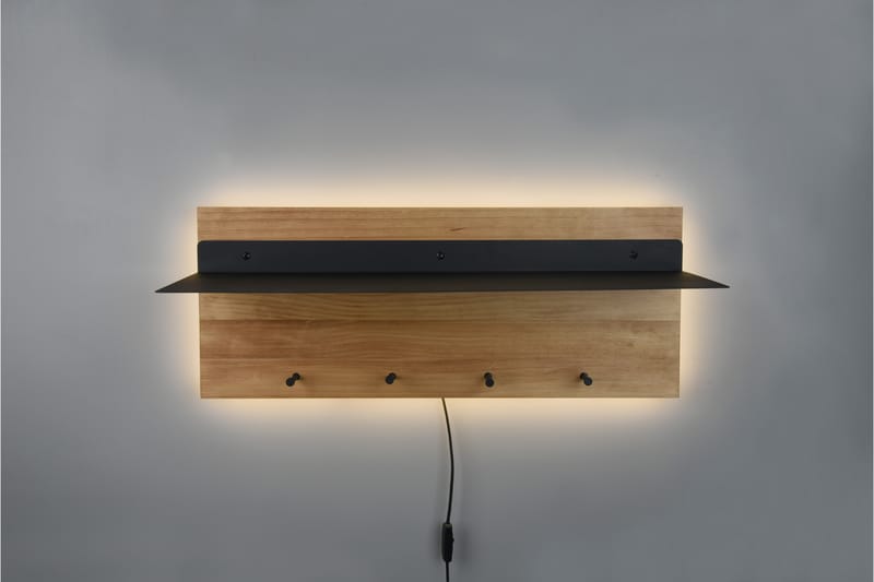 Naulakko Samantha LED-valolla ja hyllyllä 75x30 cm Puu/Musta - Mirrors and more - Säilytys - Vaatesäilytys - Vaatenaulakko - Koukkunaulakot